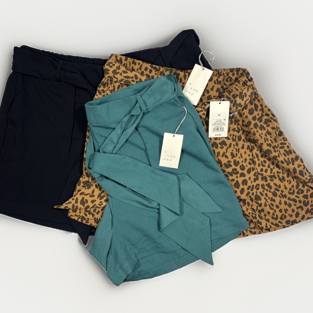A New Day Target Tie Waist High Rise Shorts XL NWT Pleated Paperbag Lot Of 3